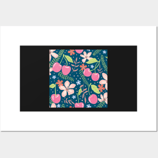 Cherry floral pattern Posters and Art